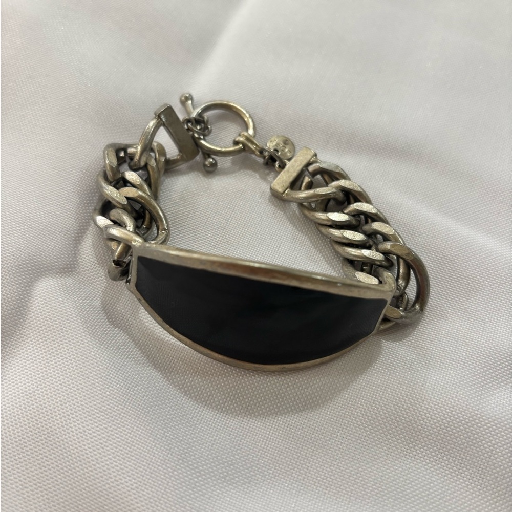 Silver Tone Bracelet Not Branded Black Enamel  Ann Taylor Loft